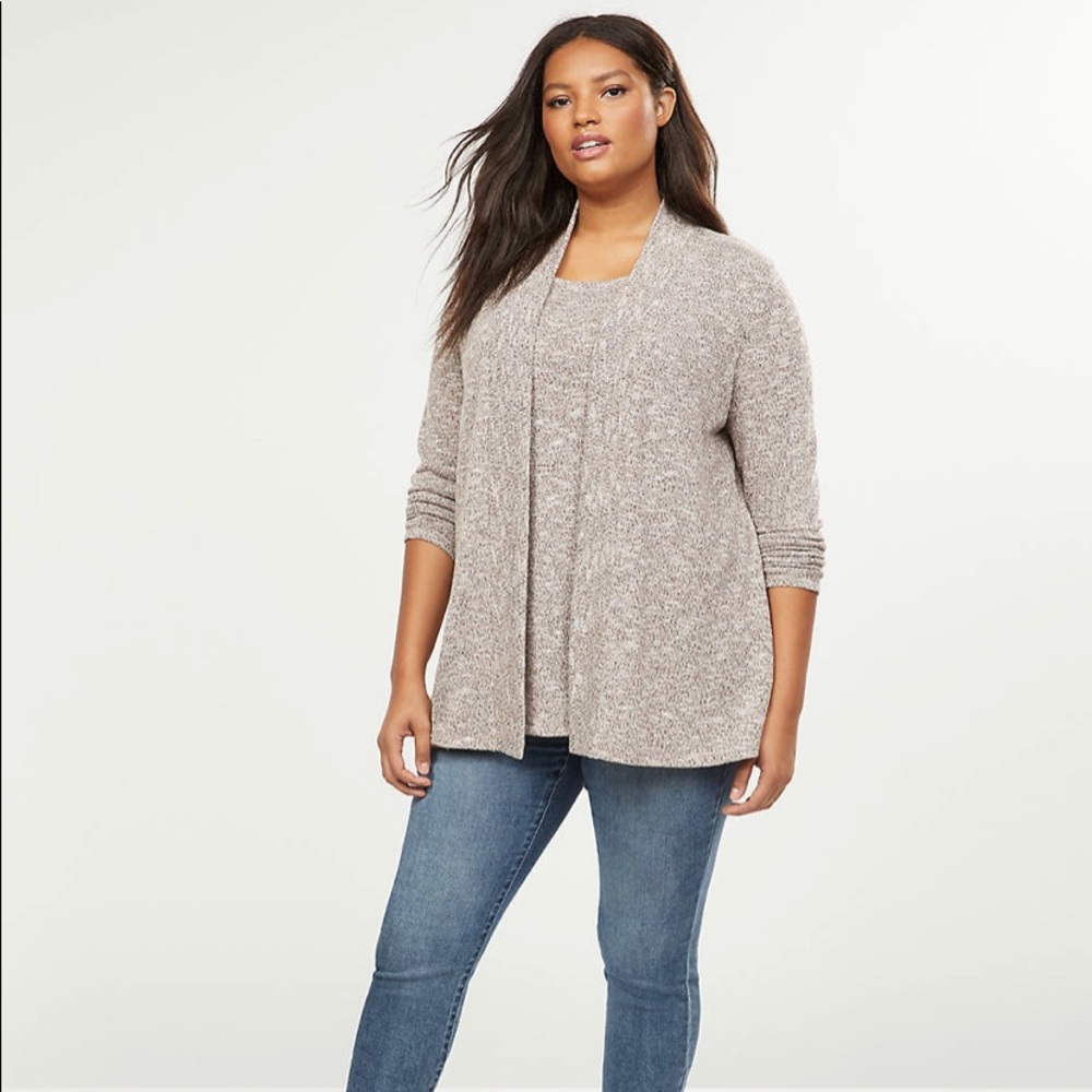 Light Pink and Grey Metallic Open Front Sweater